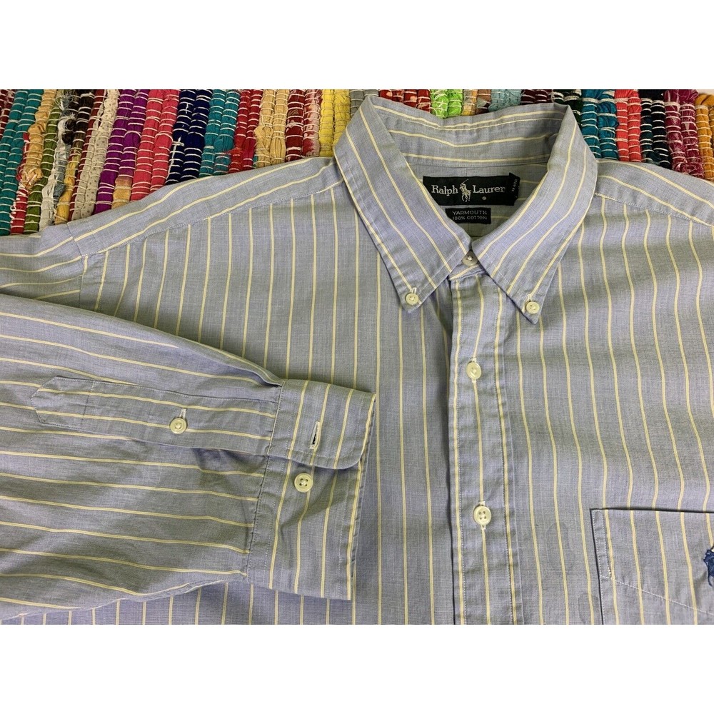 Ralph Lauren Mens Shirt XL 17 1/2 34 35 Yarmouth Light Blue Striped Long Sleeve